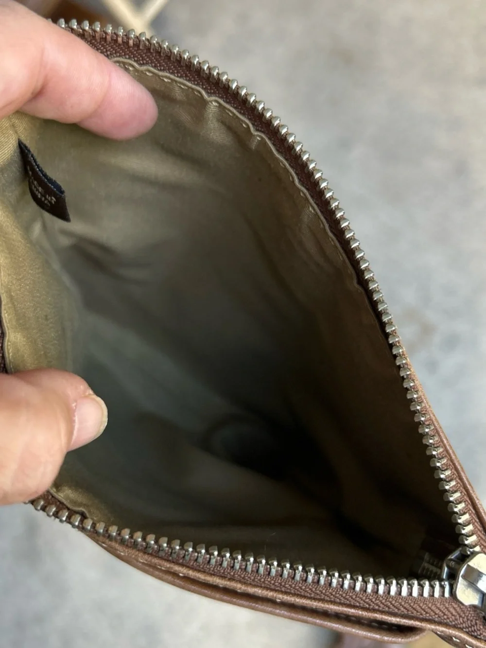 Coach Tan Leather Shoulder Pouch with Signature Tag